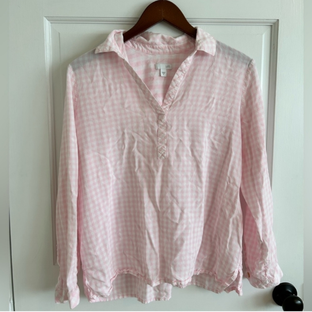 J.Jill pink and white plaid shirt